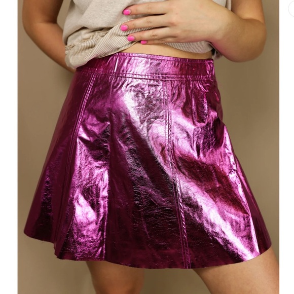 Do+Be Womens Metallic Fuchsia Pink Shiny Skater Mini Skirt - Picture 1 of 10